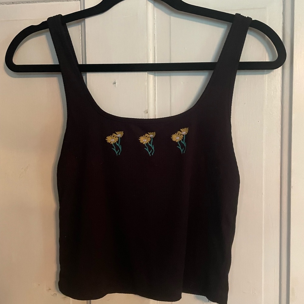 Caution To The Wind Black and Gold Embellished Crop Tank Top